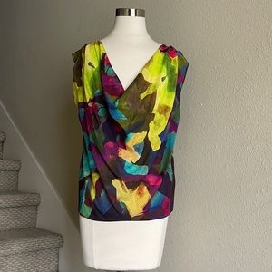 Alice + Olivia Sz M Abstract Print Sheer Silk & Spandex Blouse